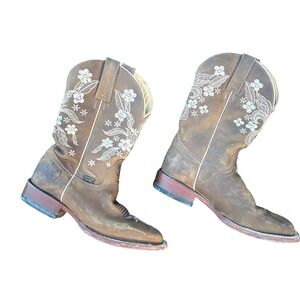 Reyme Embroidered Square Toe Leather Boots Size 23 Women's US Size 6 Tan